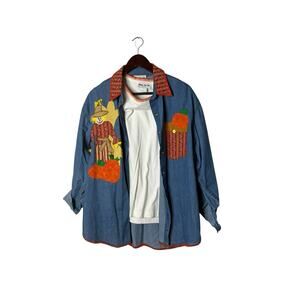 Shane Lee Inc Size XL 2pc Shirt set denim/chambray harvest pumpkin scarecrow